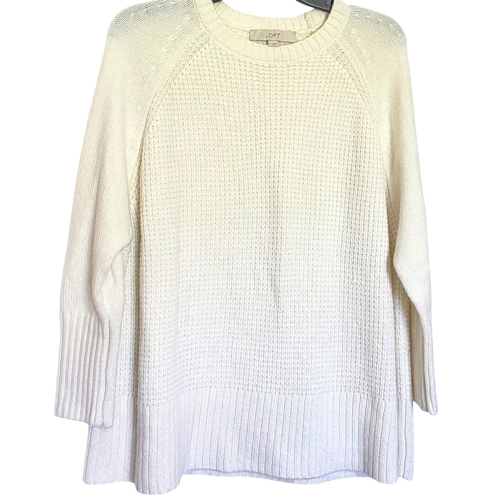Loft Women's Preppy Ivory Wool Blend Long Sleeve Fallβ Tunic Knit Sweater Medium